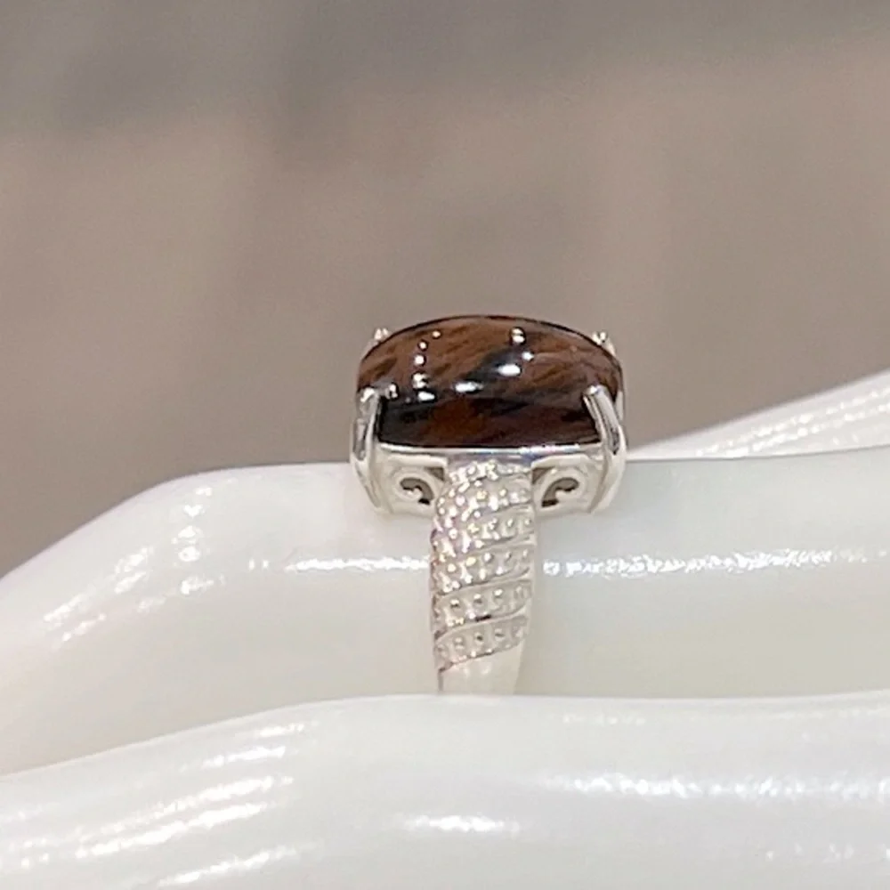 Coffee Obsidian Sterling Silver Ring Sz 8